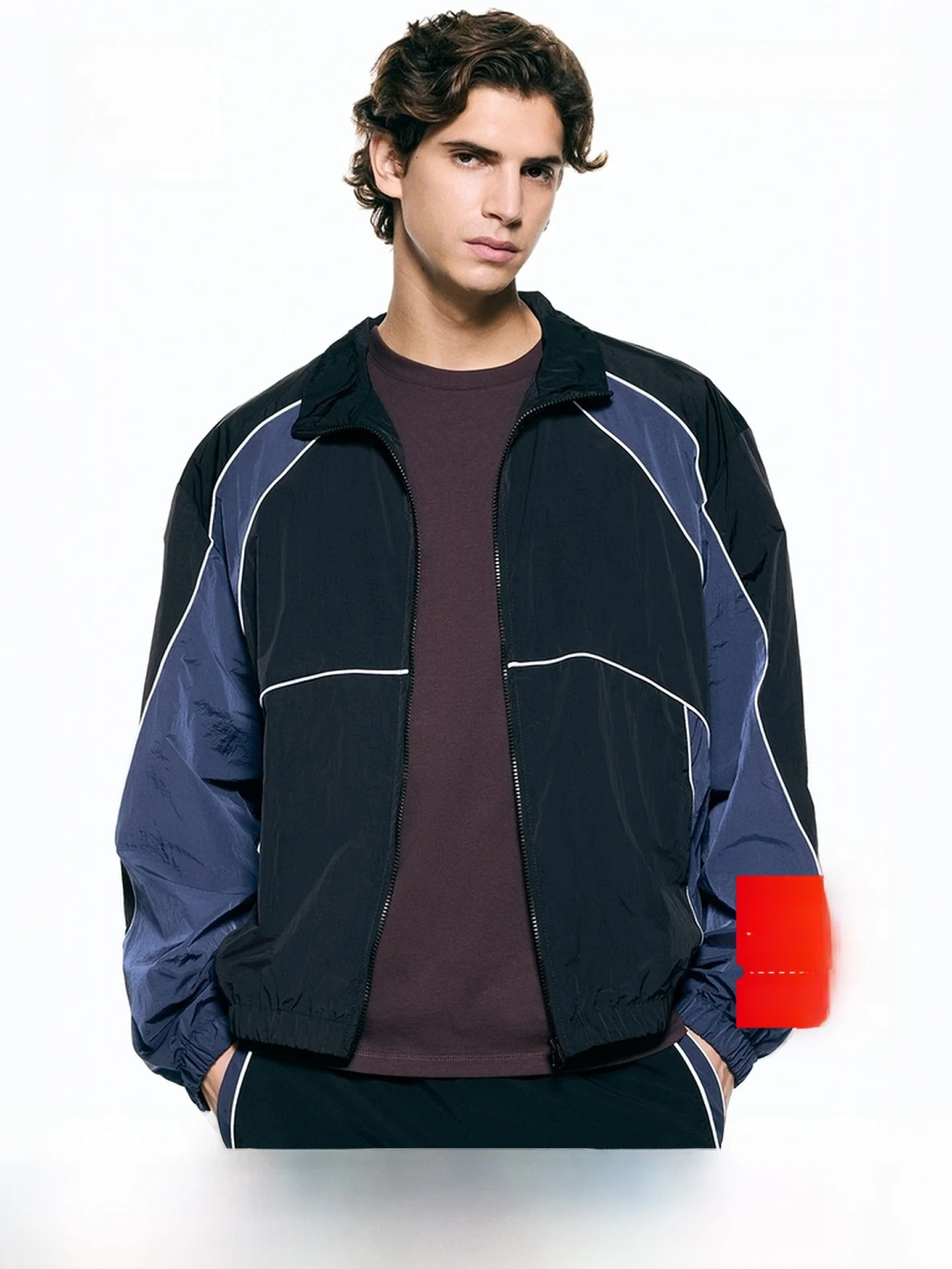 

H&M Men's Sportswear Jacket Color Block Athletic Outerwear Top Polyester Fiber Short Style Regular Thickness Spring Season