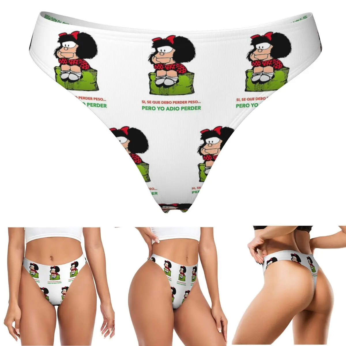 Custom Mafalda Quino Comics G-string Panties Breathable Women Stretch Thongs Comfort Underwear