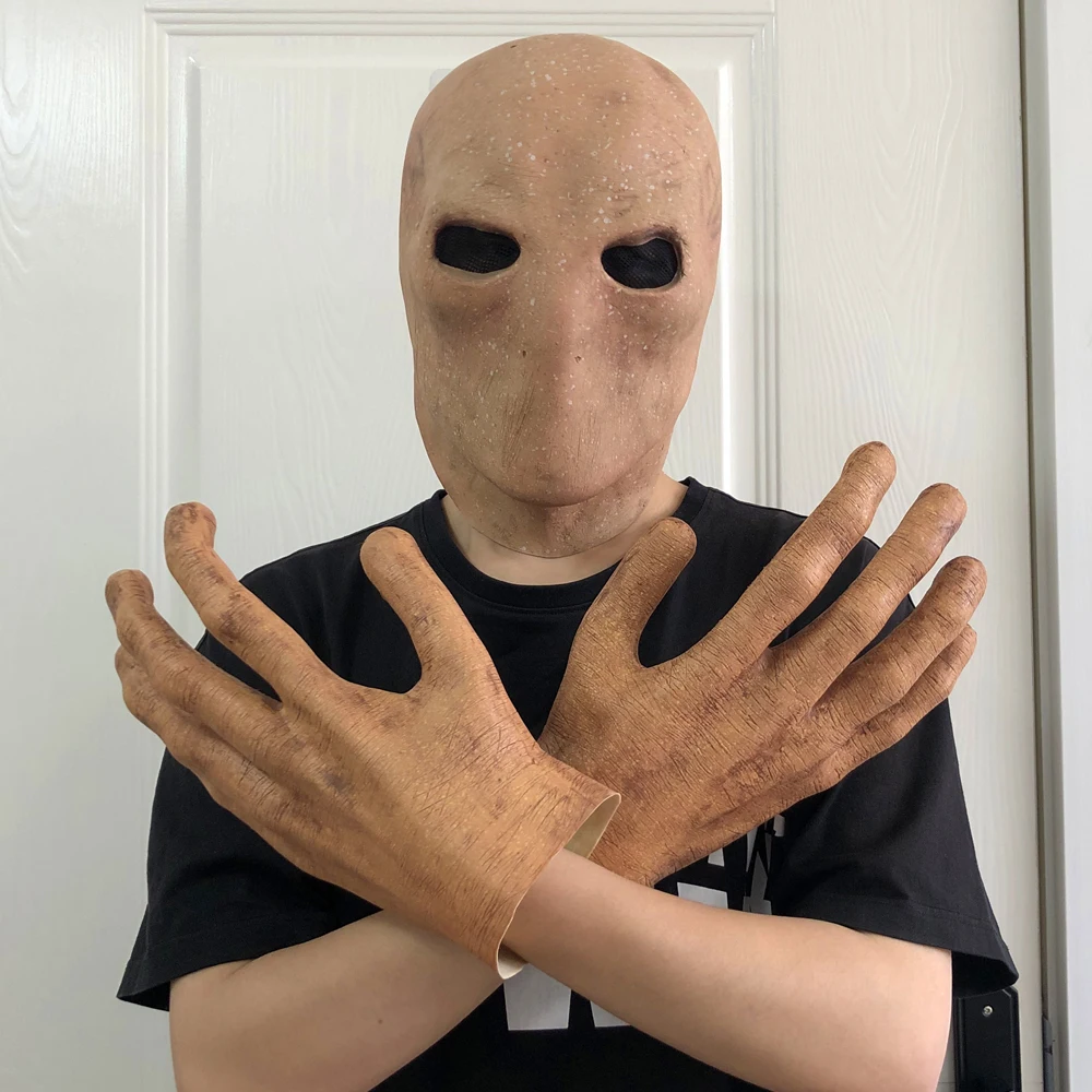 Creepy Slenderman Mask Gloves Cospaly Horror Faceless Man Alien Skull Latex Hand Helmet Halloween Carnival Party Costume Props