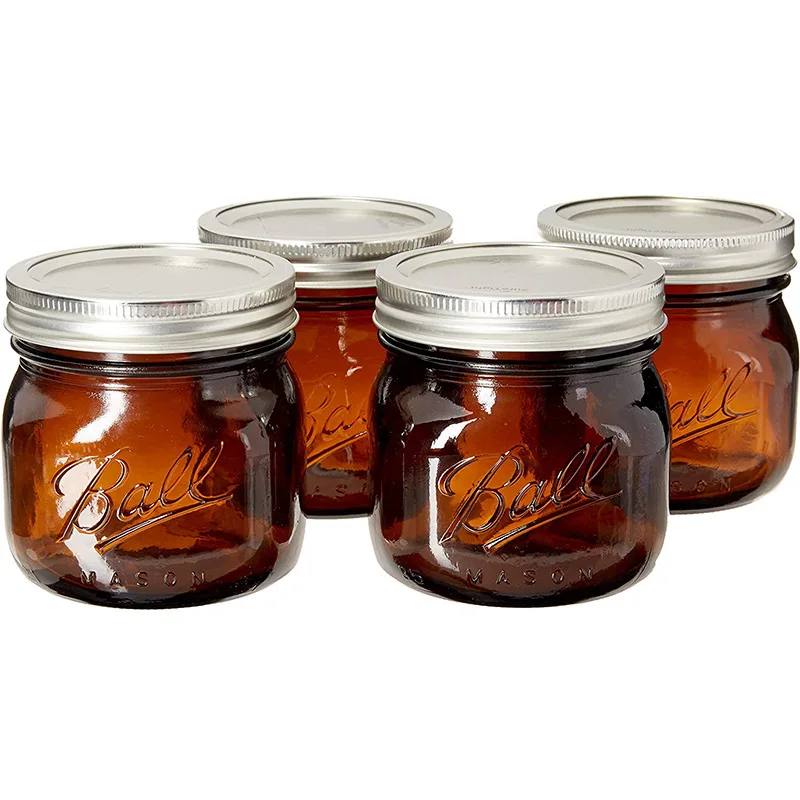 16oz Amber Brown Glass Mason Jar with Metal Lid,  Airtight Sealed Glass Storage Jar, Lightproof Container for Tobacco Tea Spice