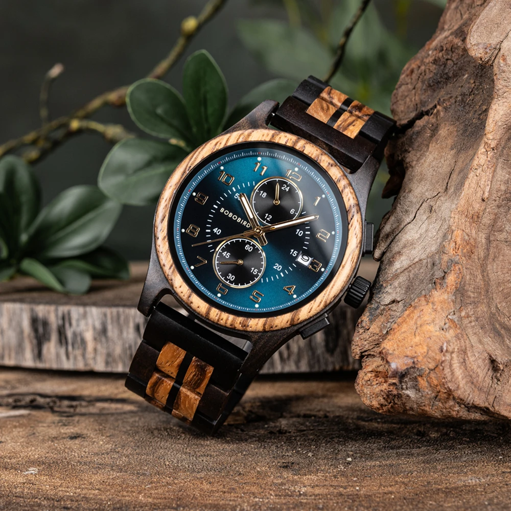 BOBO BIRD Watches for Men Luxury Man Watches Casual Wooden Watch 2 Chronograph Watches Great Gift Support Customize