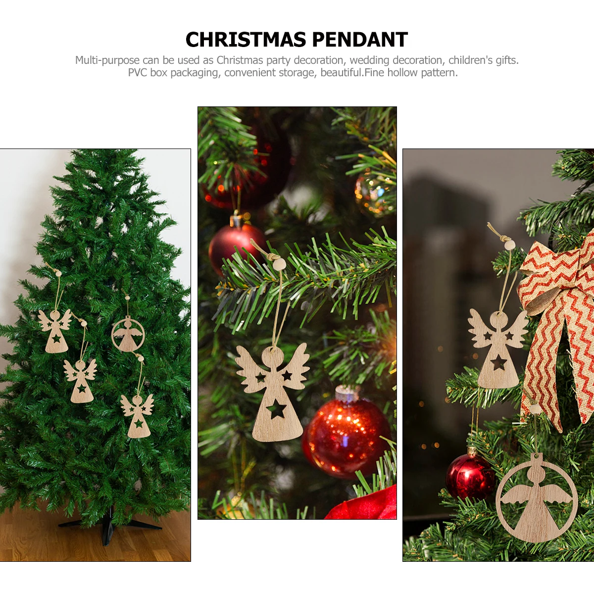 

12Pcs Wooden Pendant Angel Shaped Hanging Ornaments for Christmas Party Home Garden Yard Porch Decoration Wooden Decorations