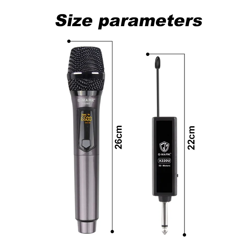 Microfono Wireless G-MARK X220U UHF registrazione microfono Karaoke con ricevitore batteria al litio ricaricabile funziona 5 ore per altoparlante