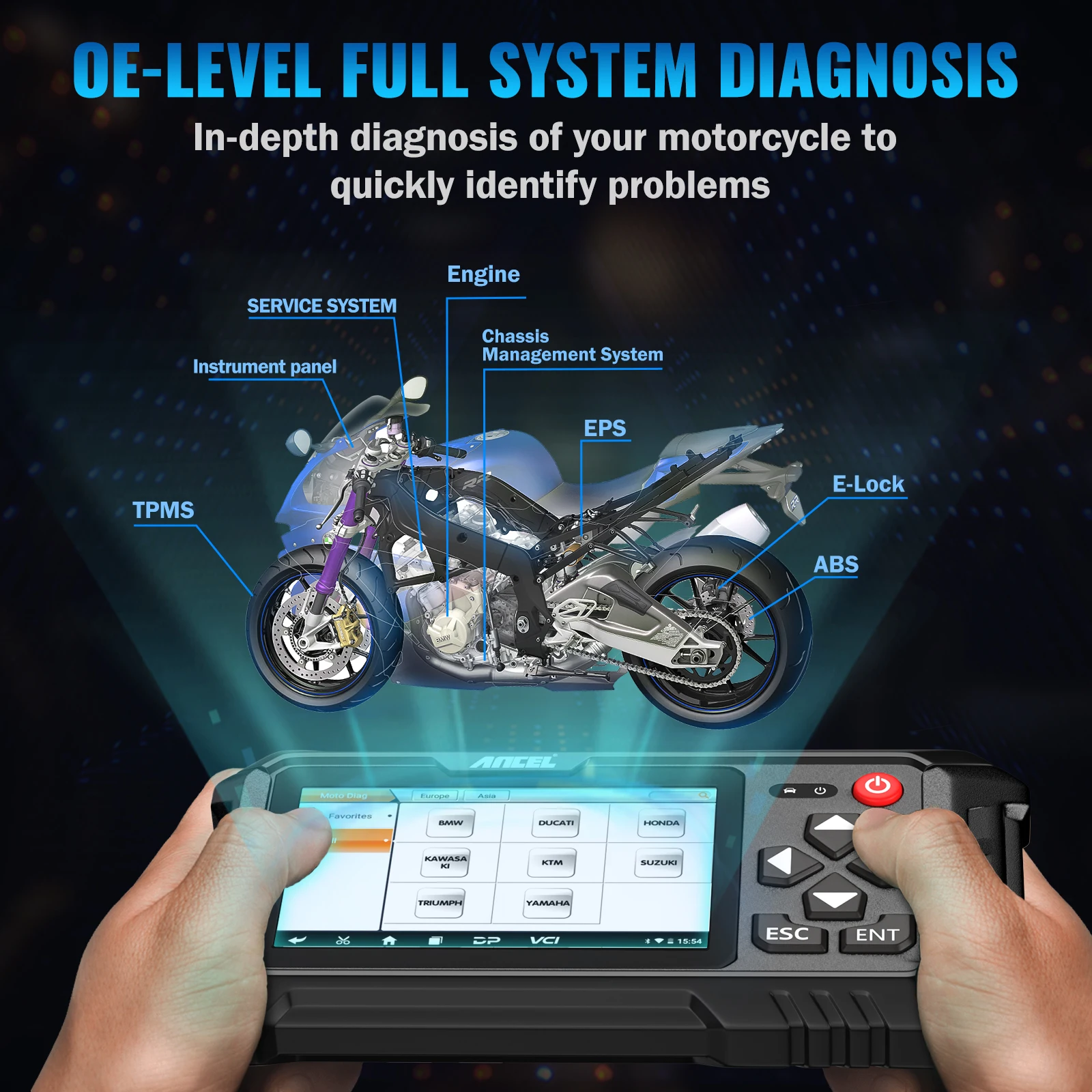 Ancel MT500 Motorcycle Scanner Full System Diagnosis ECU Coding Multi-reset Auto Motorcycle Analysis for BWM/KTM/KAWASAKI