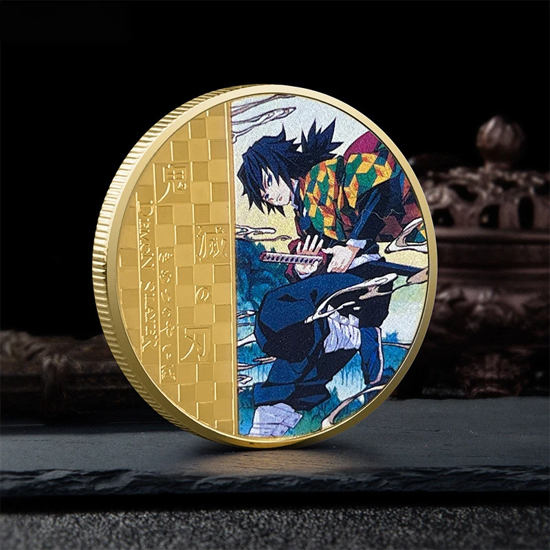 Bandai Demon Slayer Commemorative Coin Tanjiro Nezuko Color Drawing Collection Metal Accessories Animation Products Toys