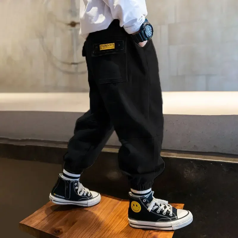 Boys' Pants Trousers New Cargo Pants Medium and Big Children Ankle Banded Pants Fashionable Korean Style Casual