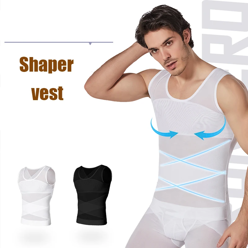 Aiithuug Mens Slimming Body Shaper Vest Chest Abdomen Compression Tank Top Belly Hiding Undershirts Shapewear Vest Men