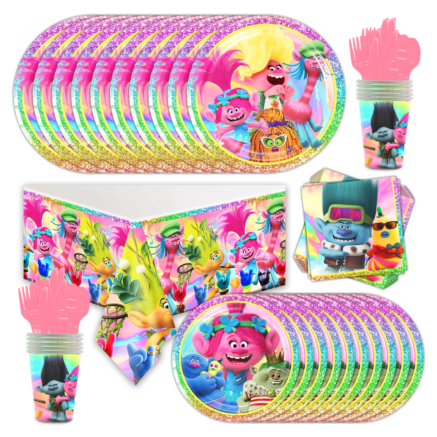 Princess Trolls Disposable Tableware Birthday Party Supplies Ballon Welcome Arch Room Home Decor Boy Gift Kid‘s Shower Toy