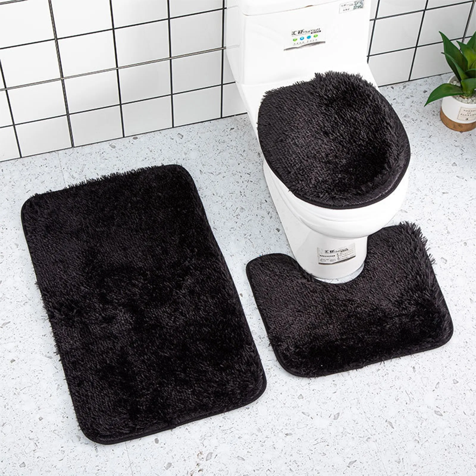 Bathroom Carpet Toilet Cushion Cover Microfiber Absorbent Non-Slip Mat Three-piece Set=U-shaped 40*50+cover 45*50+door Mat 50*80