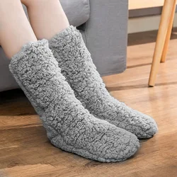 Anti-slip Silicone Floor Socks Women Autumn Winter Velvet Coral Fleece Socks Sleep Home Slippers Snow Socks Solid Color Socks