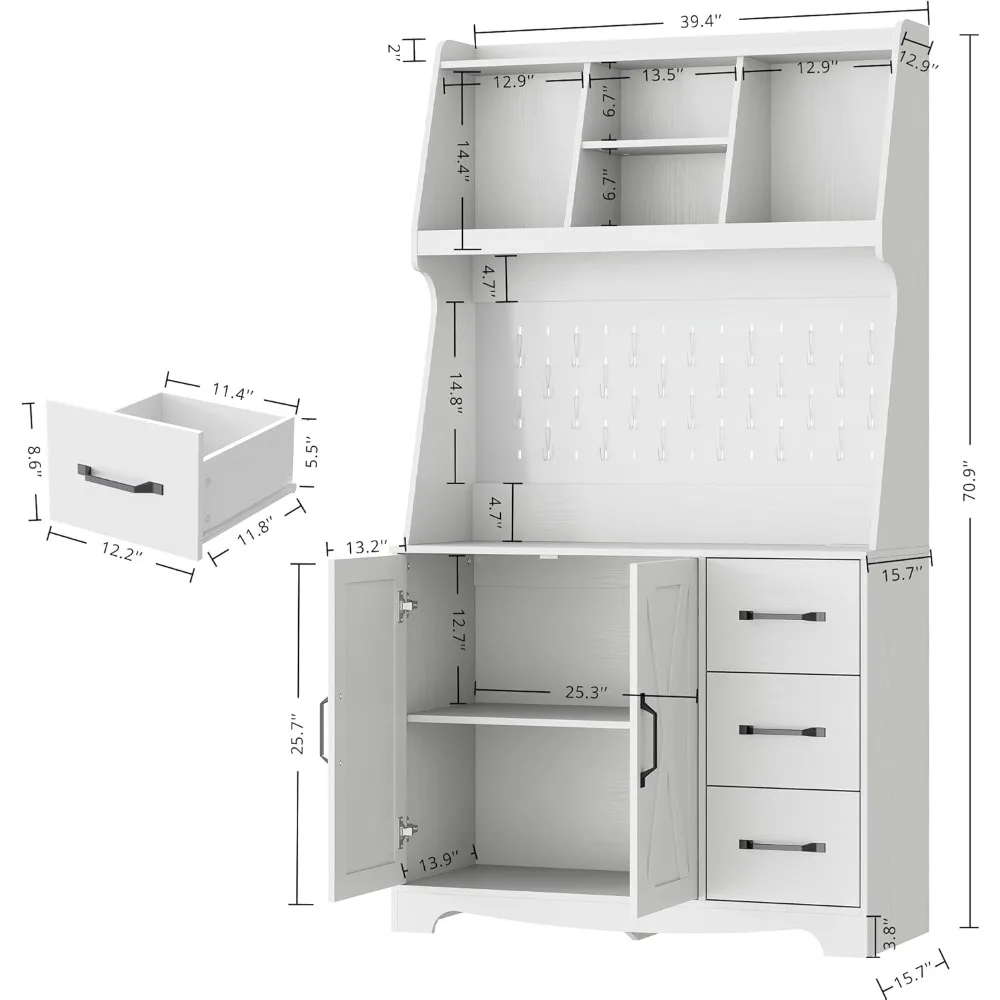 خزانة مطبخ على طراز المزرعة مع مساحة تخزين، ولوح بيجبورد، ومخرج طاقة، و3 أدراج لديكور مطبخ المزرعة الحديثة #2