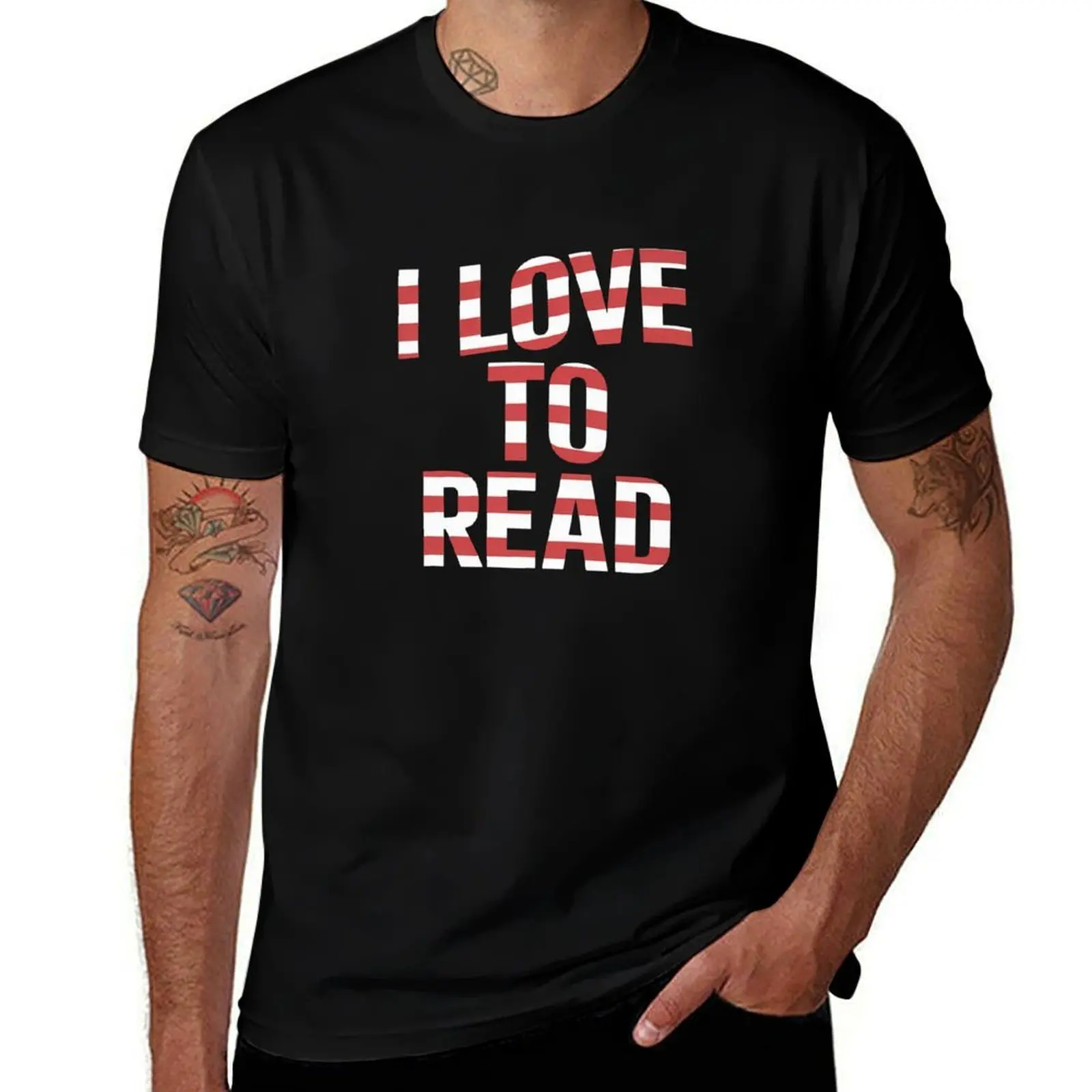 

I Love To Read Dr Teacher Student Red And White Stripe Hat T-Shirt funny gifts quick-drying clothes mens graphic t-shirts funny