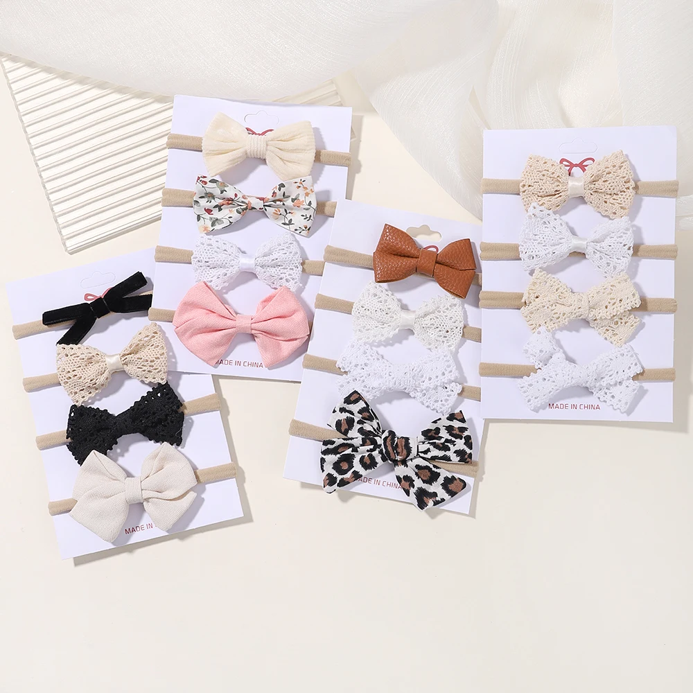 4Pcs/Set Newborn Flower Bows Headband for Girl Children Elastic Hair Bands Baby Hairband Soft Toddler Cute Hair Accessories Gift