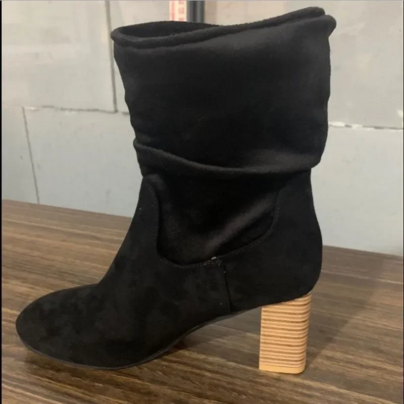 High Heel Ankle Boots Women Fashion Suede Boots Thick Heel Ladies Shoes Slip on Short Boots for Woman Shoes Drop Ship Plus Size