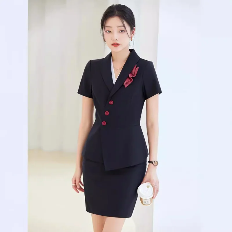 Spring and Summer Business Suit Women's Fashion Temperament Goddess Style Business Suit Hotel Receptionist Uniform Sales Office