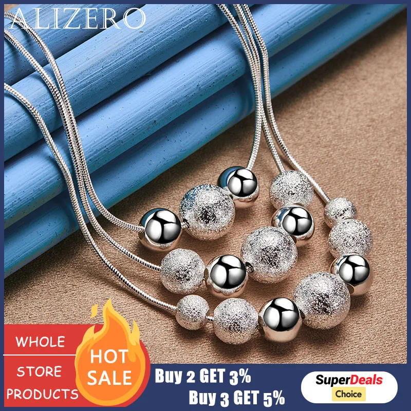 

ALIZERO 925 Sterling Silver 18 Inch Chain Frosted Smooth Beads Ball Pendant Necklace For Women Wedding Party Charms Jewelry