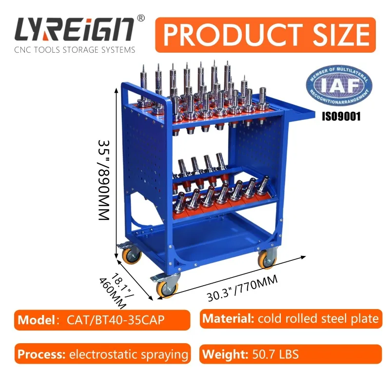 منظم عربة تخزين أدوات CNC المحمول باللون الأزرق BT40، عربة خدمة أدوات CAT40 مع مركز تصنيع المستودعات لرف أدوات العجلات