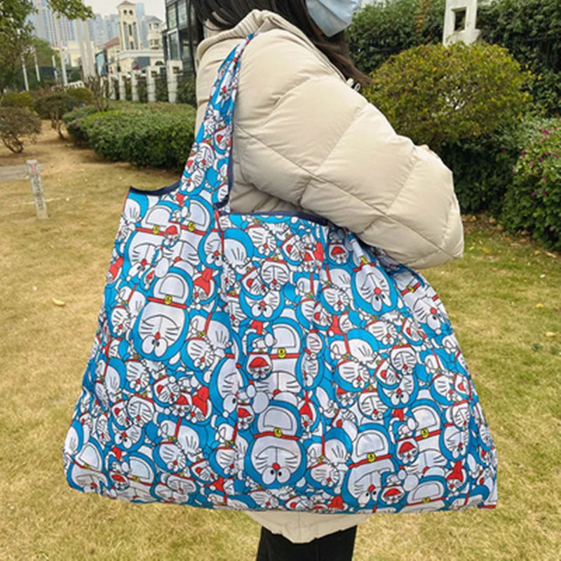 Doraemon Opvouwbare Boodschappentas Nylon Vouwen Eco Bag Boy Girl Handtas Tote Tas Mode Opbergtas Schoudertas