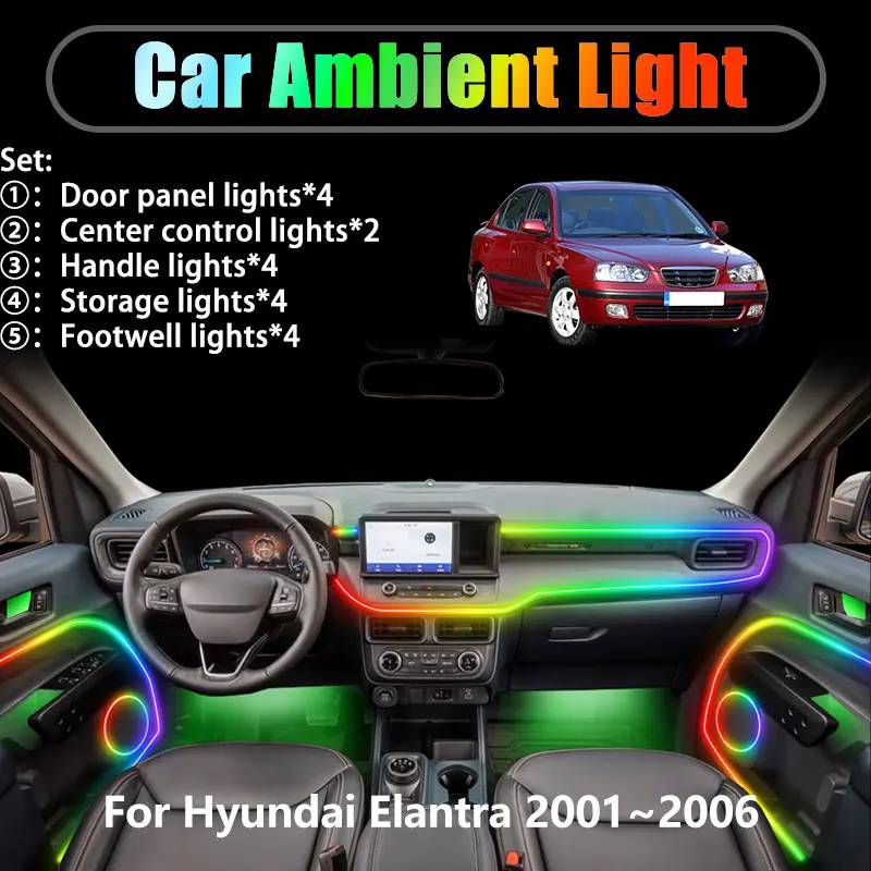 

For Hyundai Elantra 2001~2006 MK3 3th XD 2/18 in 1 Car ambient lighting Led trunk interior led lights USB RGB Ensemble Streamer