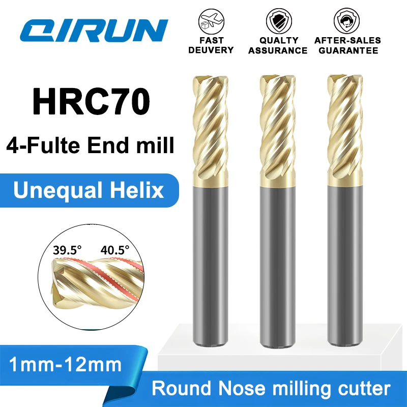 

QIRUN HRC70 round nose tungsten steel milling cutter, 4-edge stainless steel special, high hard alloy cutting tool, CNC end mill