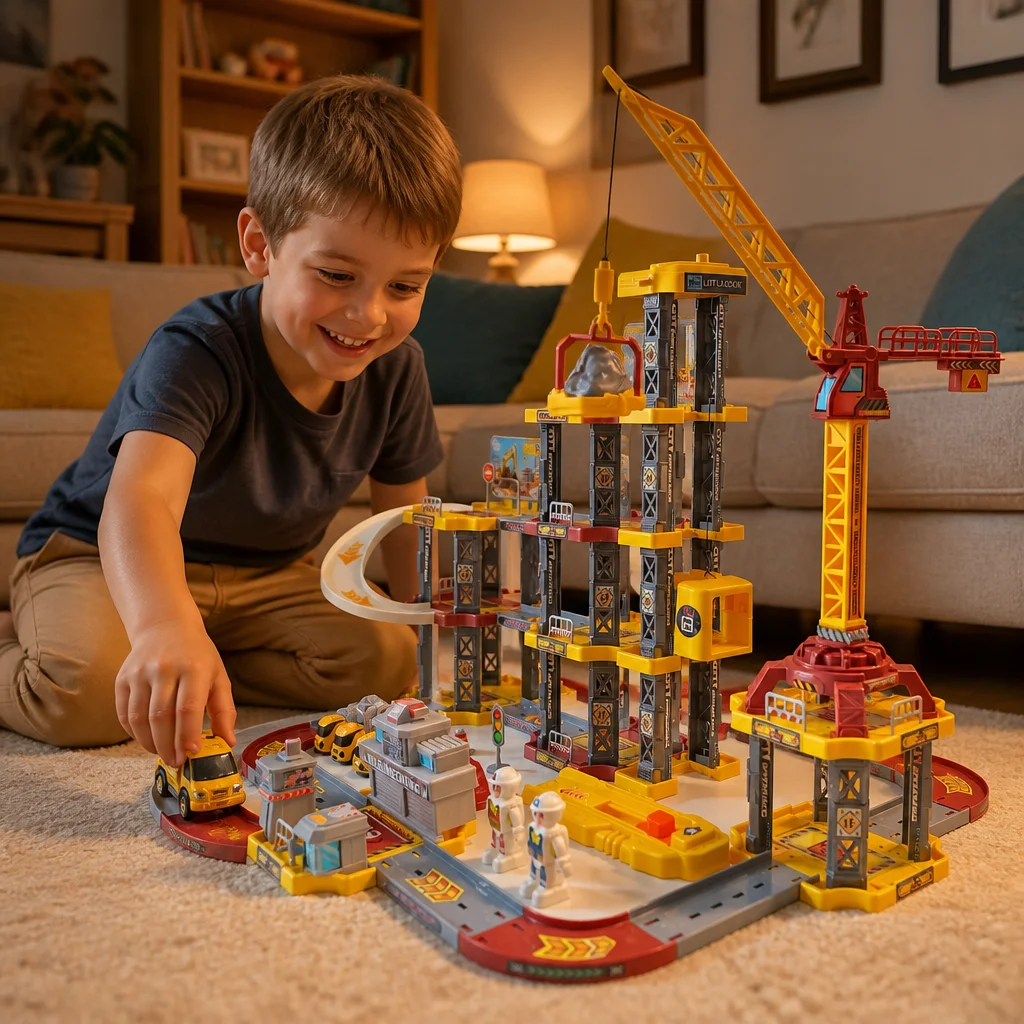 Children's Large Engineering Series Crane Truck Toy Set, Boy's Parking Lot Toy, Suitable for Birthday Gifts (Color Random)