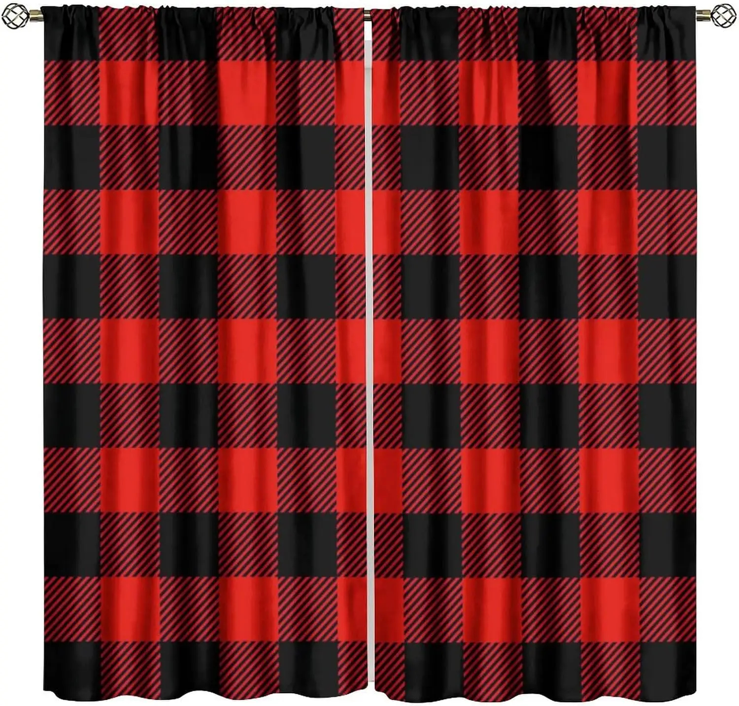 Red and Black Plaid Curtains Pair Window Drapery Treatment for Living Room Bedroom Home Decor Buffalo Check Window Cover
