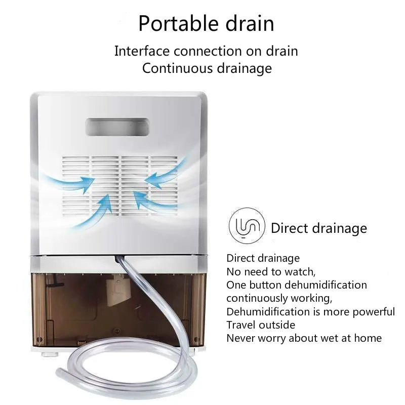 2.2L Dehumidifier Moisture Absorber Home Bedroom Negative Ion Air Purifier Silent Timing External Water Pipe