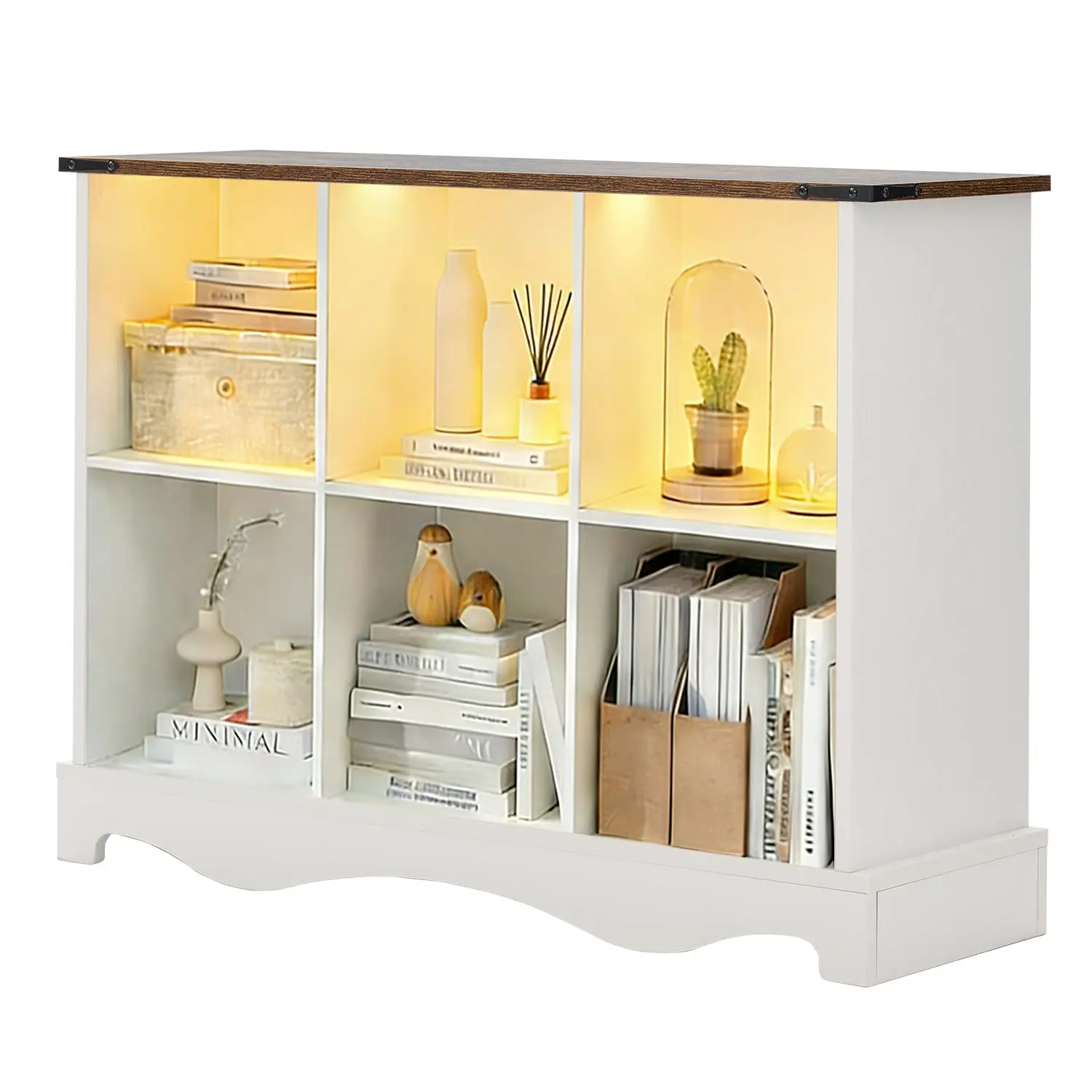 

Шкаф-органайзер на 6 секций с LED-подсветкой, тумба под ТВ, для прихожей, 11x11, деревянный, в стиле фермерского дома, с широким верхом, белый, на заказ