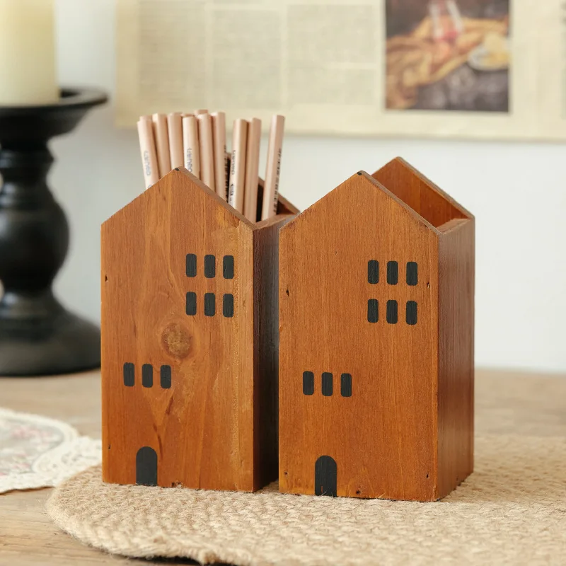 Zakka retro wooden storage box succulent pen holder desktop cosmetics sundries storage sorting wooden box