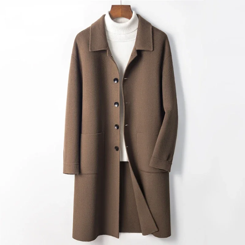 

Autumn and Winter Business Men's Loose Collar Solid Color Mid Length Coat