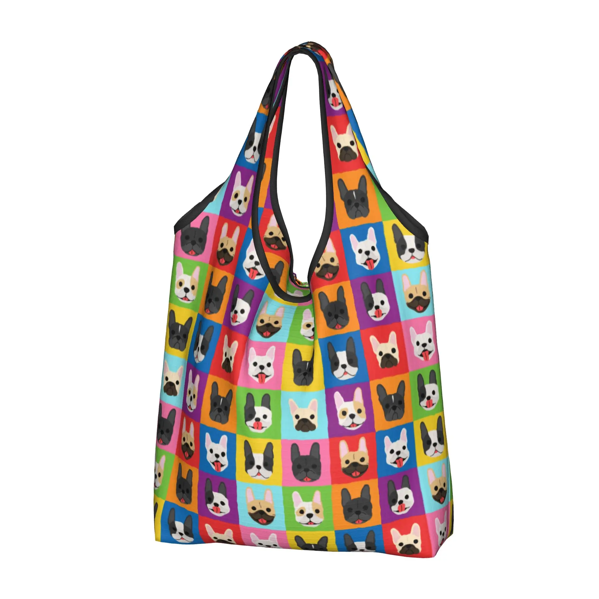 Custom Pop Art Style French Bulldog Faces Shopping Bags  Portable Big Capacity Grocery Frenchies Dog Pet Gift Tote Shopper Bags