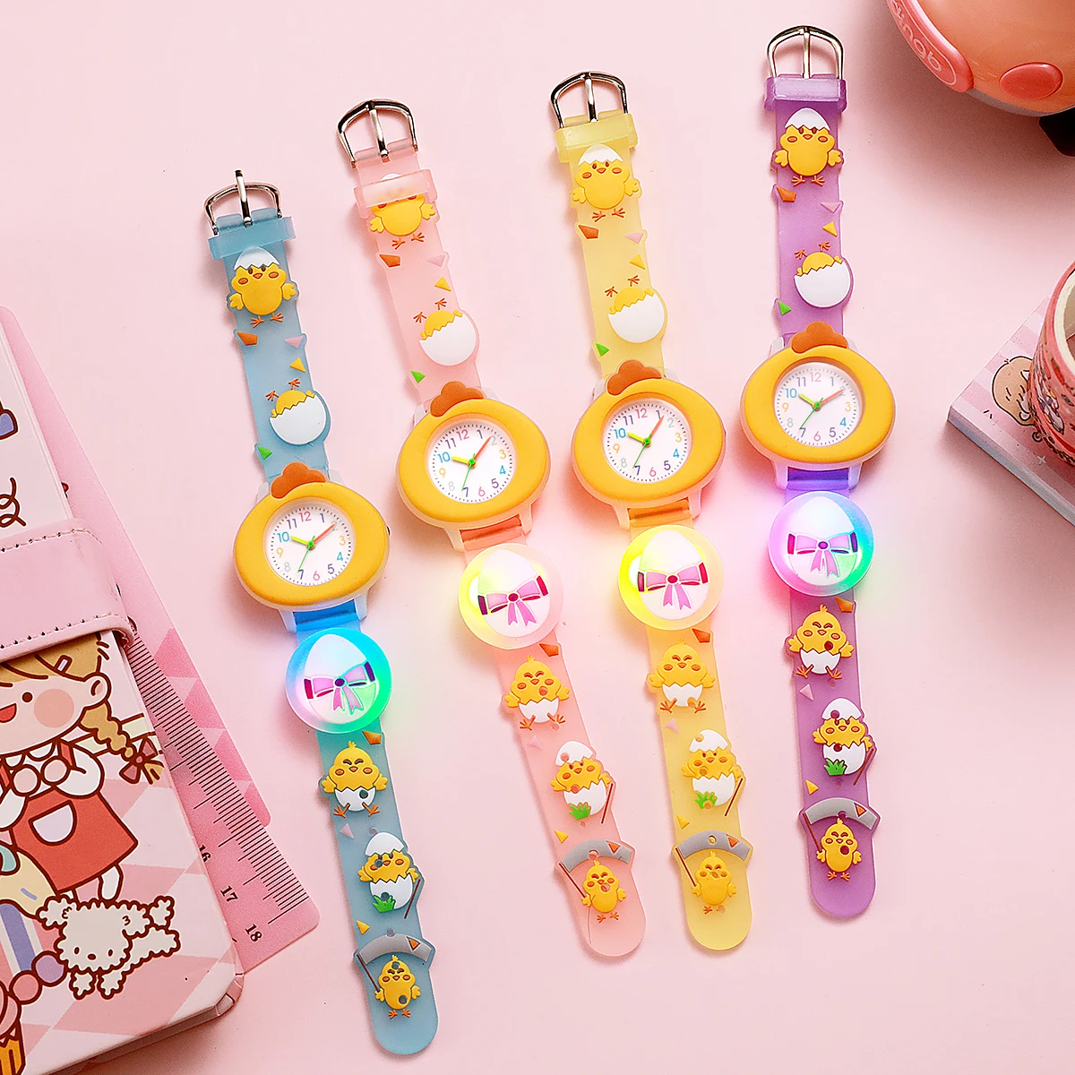 

Cute cartoon chick shape color luminous watch children's quartz watch, suitable for children's birthday gifts, Christmas gifts