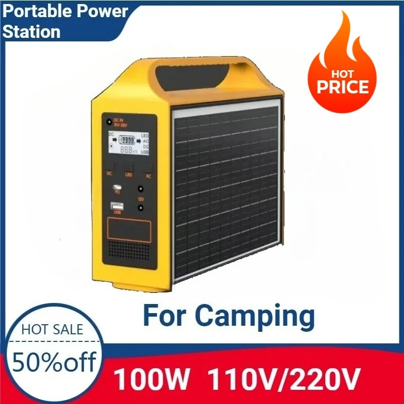 

110V/220V Solar Power Generator Outdoor Camping 100W Portable Power Station With Solar Panel Power Bank 24000mAh LED For Camping