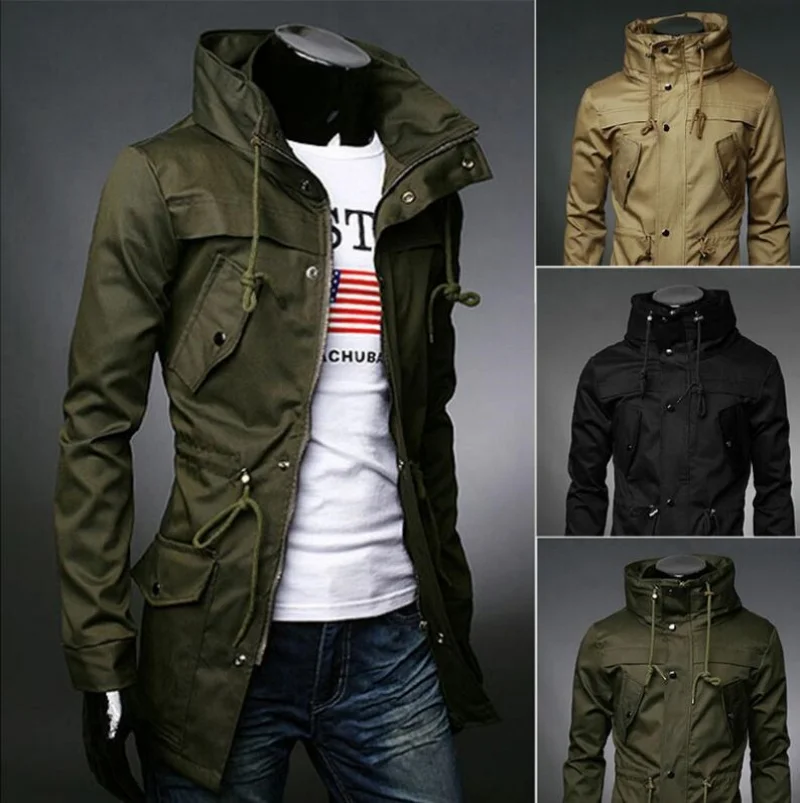 

Mens Fashion Casual Trend High-end Trench Coat Medium Long Casual Coat Trend Slim Cape Four Seasons Jackets Outerwear & Coats