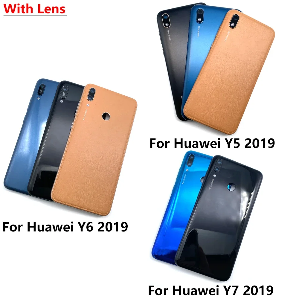 10Pcs，Battery Back Cover Rear Door Housing Case With Camera Lens Side Button Key Replacement Parts For Huawei Y6P Y5 Y6 Y7 2019