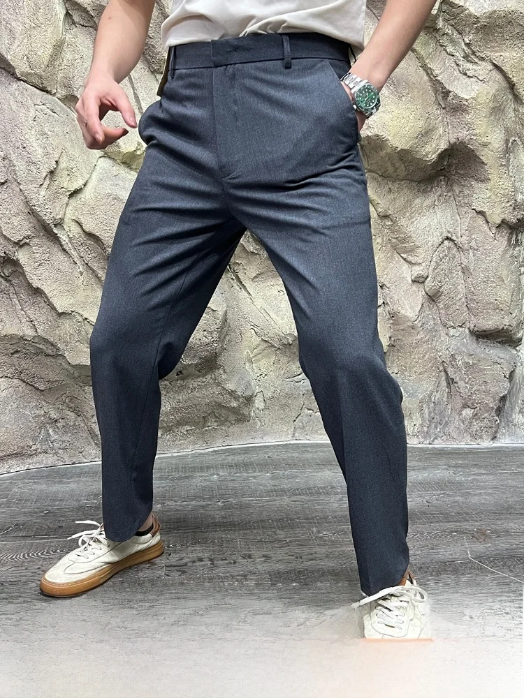 

Busin Casual Men's Pants Elastic Straight Leg mid Waist Commute Ready Trendy Autumn Workwear Comfortable Fit Trousers