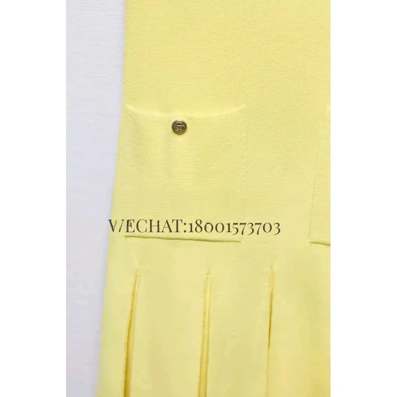 فستان نسائي جديد لفصل الربيع برقبة مستديرة بدون أكمام مع جيوب مزينة وطيات واسعة، تنورة ميني متماسكة بتصميم A-Line وخصر مرتفع