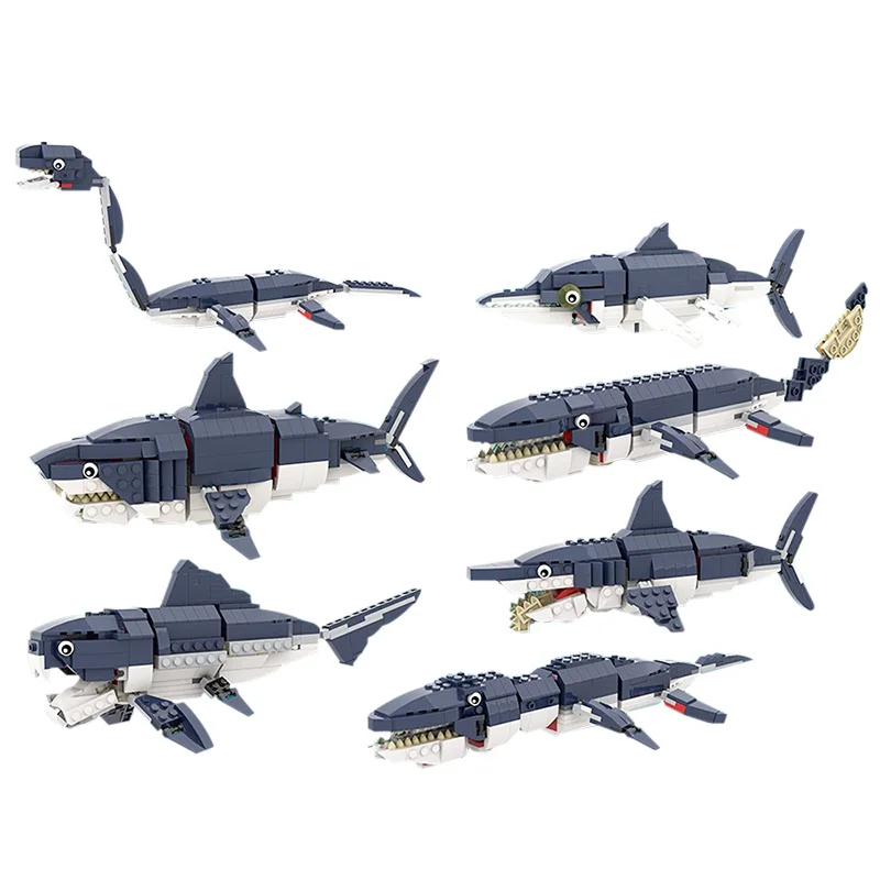 Ocean Underwater Sea Creatures Animals Building Toy - Prehistoric Megalodon Whale Shark Squid Marine Fish Brick Model