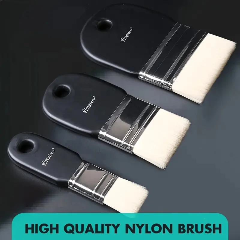 3 Sizes Nylon Square-Wash Paintbrushes Watercolor Oil Painting Brush, Acrylic Wall Painting Brush For Students Art Tools