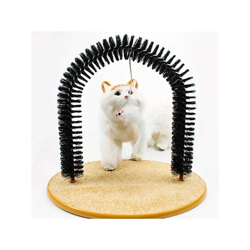 1pc,Cat Arch Tickle Toy With Scratching Board Base - Durable Bristle Material, Fur Grooming And Claw Grinding