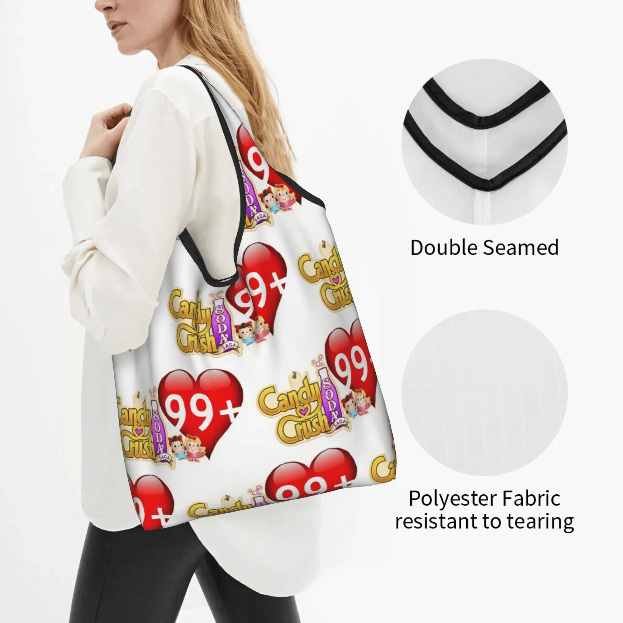 Recycling Video Game Colorful  Candy Crush Saga  Shopping Bag Women Tote Bag Portable  Groceries Shopper Bags