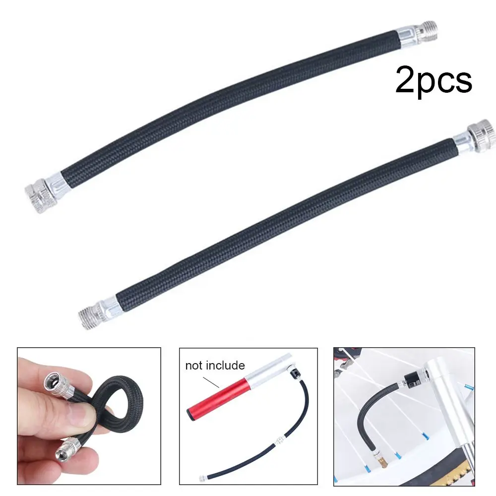 1/2PCS Bicycle Pump Extension Hose Tube Pipe Cord Portable Bike Pumping Service Parts Longer Use150Psi Schrader A/V Valve Black