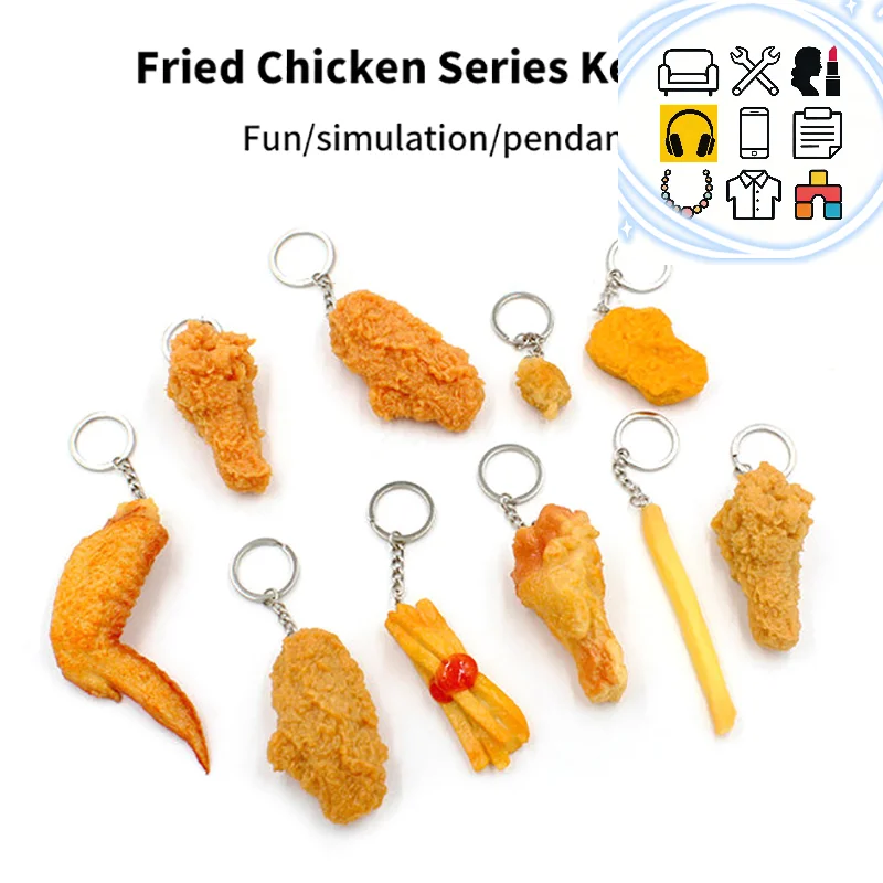 Funny Fried Chicken Leg Chicken Wing Keychain Creative Mini Simulation Food Pendant With Key Ring For Handbag Purse Accessories