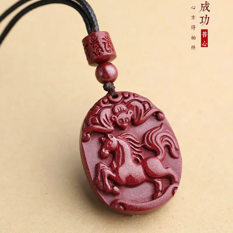 

Кулон из киновари, знак зодиака лошади, успех, фиолетовый золотой песок