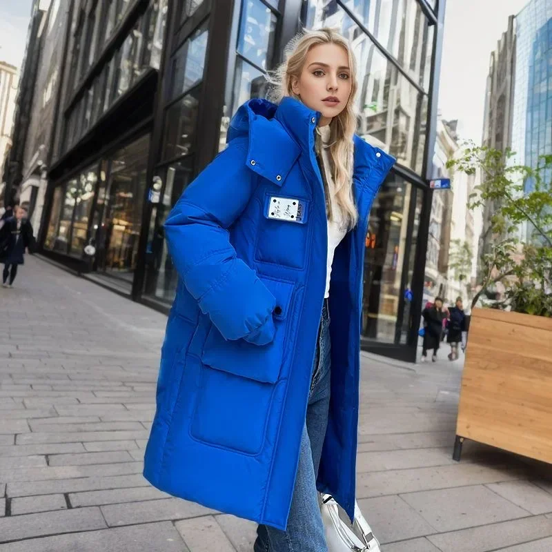 2024 New Winter Women Long Parkas Pockets Thick Warm Hooded Down Cotton Coat Female Loose Puffer Jackets Windproof Snow Overcoat