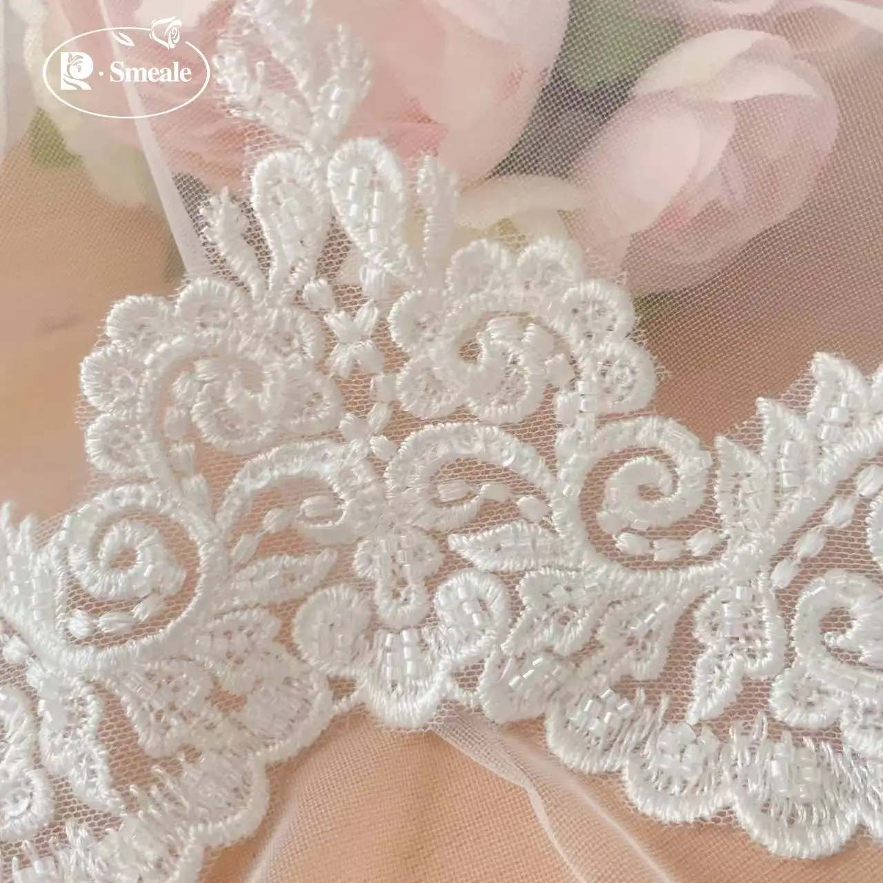 10 Yards/Packung Hochwertige Weiße Genähte Perlen-Spitzenborte für Kopfschleier, Hochzeitskleid, Dekorative Accessoires, Handgefertigte Spitze zum Selbermachen – Detail 5