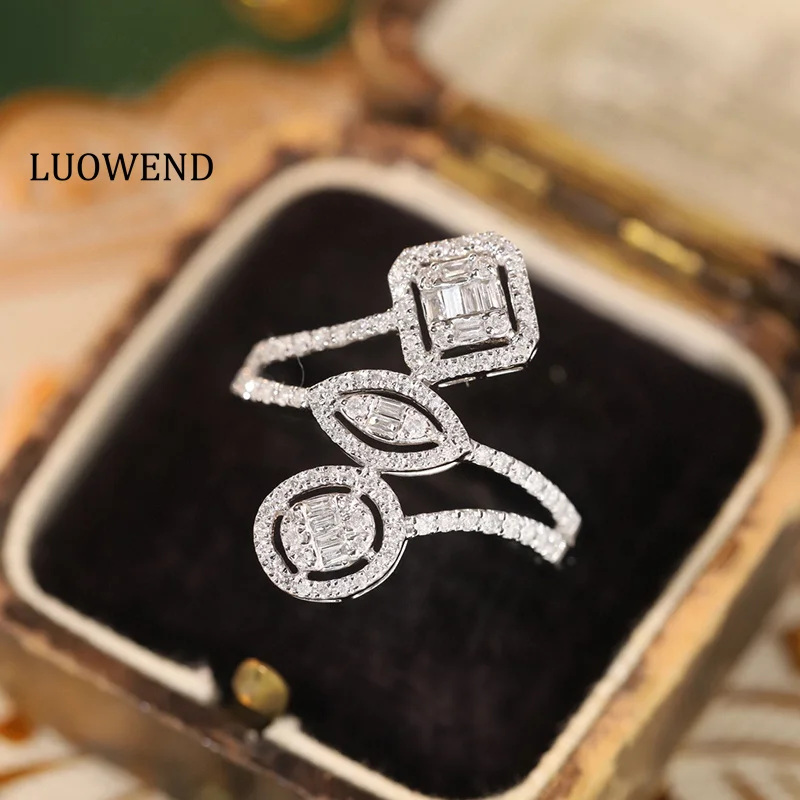 

Кольца LUOWEND из 100% белого золота 18 карат, роскошное кольцо с натуральным бриллиантом 0,58 карата для женщин, модное ювелирное изделие с геометрическим дизайном, украшение для вечеринок