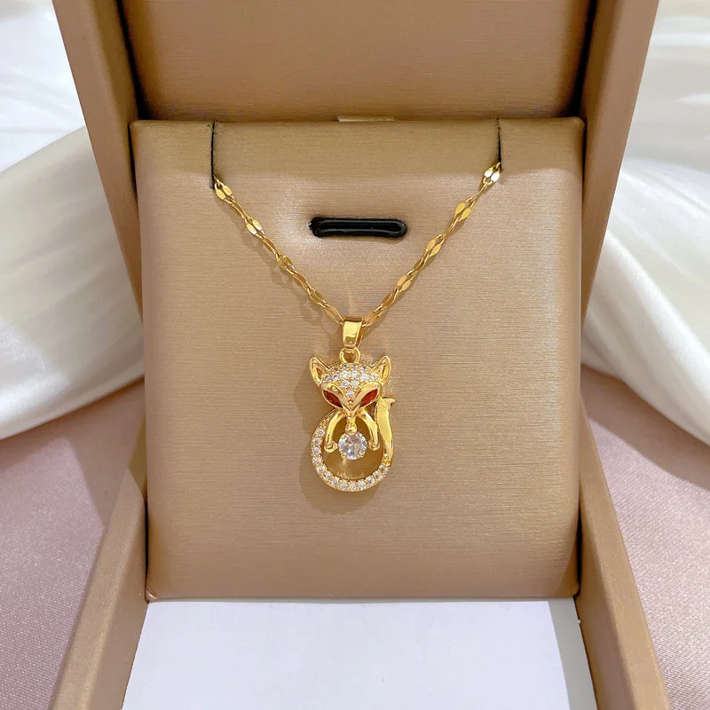 OIMG 316L Stainless Steel Gold Plated New Korean Fashion Zircon Crystal Heart Geometric Pendant Necklace For Women Girls Jewelry