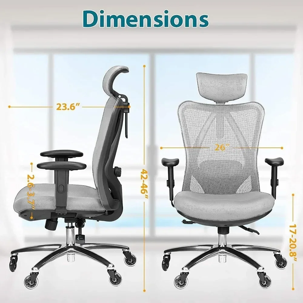 Office Chair with Lumbar Support and Rollerblade Wheels High Back Chairs with Breathable Mesh Office Chairs AdjustableDesk Chair