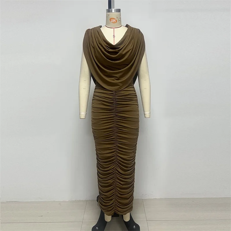 Elegant Brown Prom Dress Sexy Sleeveless V Neck Ruffles Long Sheath Party Gown Formal Wedding Guest Birthday Evening Robe view 5